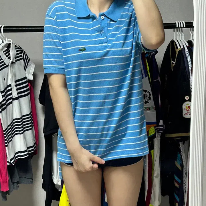 [SOLD OUT] 라코스테 스트라이프 블루 카라티