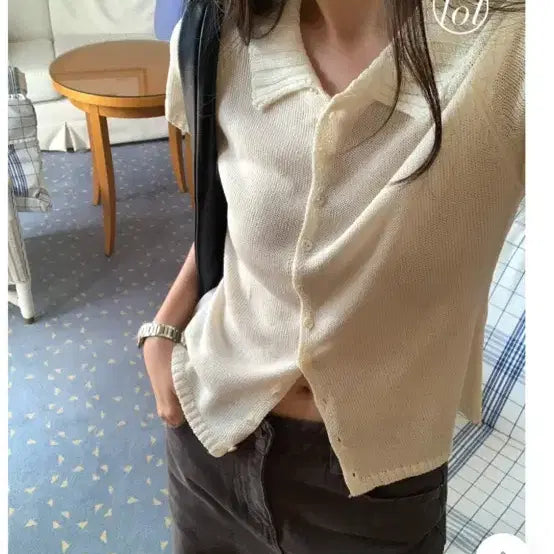 [BUNJANG] Liberty Elfin Collar Cropped Short-Sleeve Cardigan / 리버티 엘핀 카라 크롭 반팔 가디건