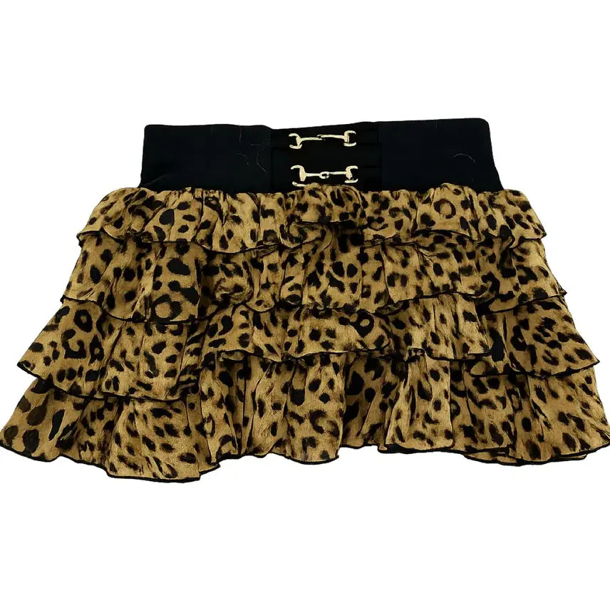 [BUNJANG] Leopard Print Ruffle Skirt / 호피 갸루 캉캉스커트 아케호무 오네갸루 레오파드 치마