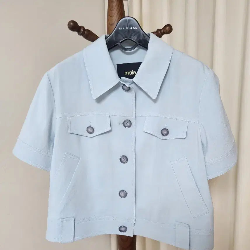 [BUNJANG] Maje 2023 Linen Short Sleeve Jacket Sky Blue Size 2 / 23년 마쥬 MAJE 린넨 반팔 자켓 2사이즈 스카이블루 상태최상
