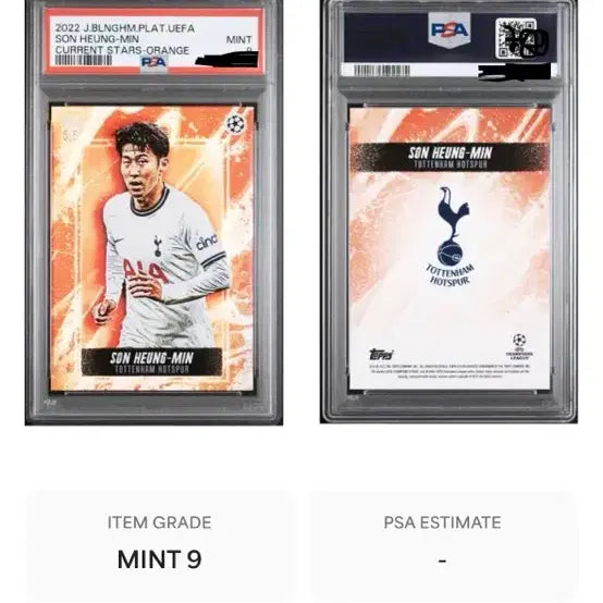 [BUNJANG] Son Heung-min 2022 Tottenham Hotspur PSA 9 Mint Pop 1 Football Card / 전세계1장 손흥민 2022 토트넘 카드psa9등급 pop1팝니다