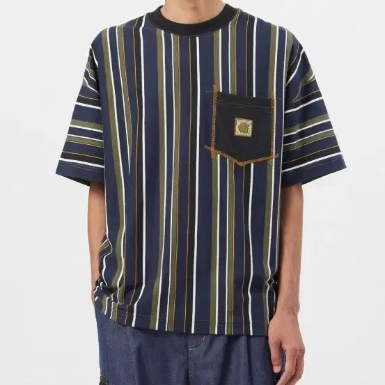 [BUNJANG] Carhartt Nicholas Daily Stripe T-Shirt Blue L / 칼하트 니콜라스 데일리 스트라이프 티셔츠 블루 L사이즈