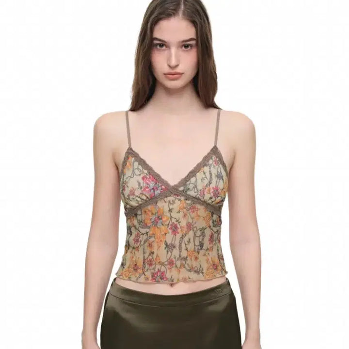 [BUNJANG] Too Much Tax Metallic Floral Lace Camisole Yellow / 투머치택스 메탈릭 플로럴 레이스 나시 옐로우