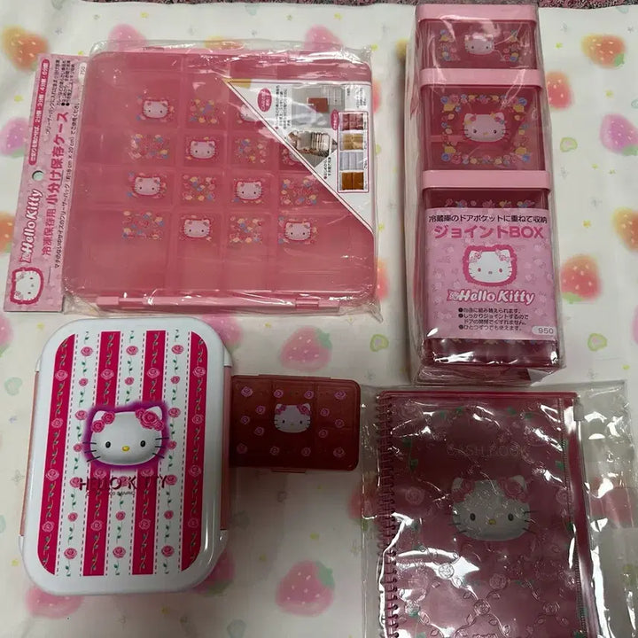 [BUNJANG] Sanrio Hello Kitty Classic Rose Kitty Lunch Box Container Set / 고전 키티 도시락 케이스 보관함 세트 장미키티
