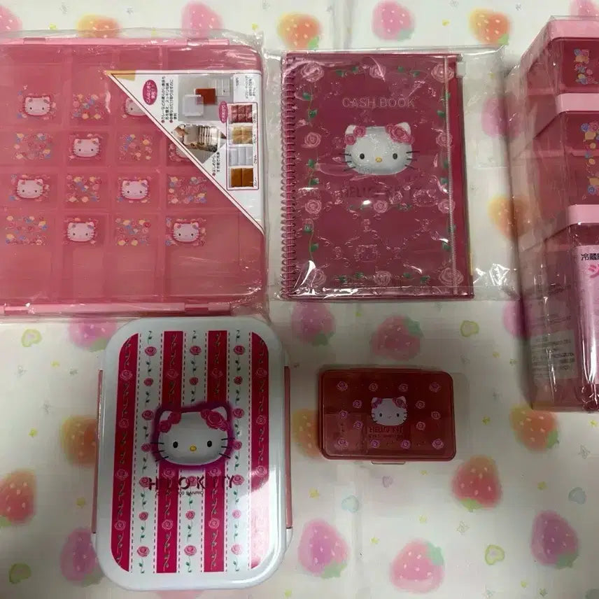 [BUNJANG] Sanrio Hello Kitty Classic Rose Kitty Lunch Box Container Set / 고전 키티 도시락 케이스 보관함 세트 장미키티
