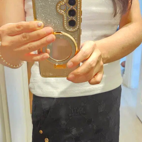 [BUNJANG] Mark &amp;ロナ Skull Pattern Quilting Golf Skirt 36 / 마크앤로나 스컬 패턴 퀼팅 골프 스커트36