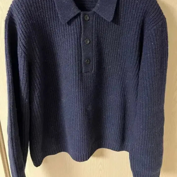 [BUNJANG] COS Ribbed Wool Cashmere Polo Knit Shirt Navy L / 코스 카라 니트 L