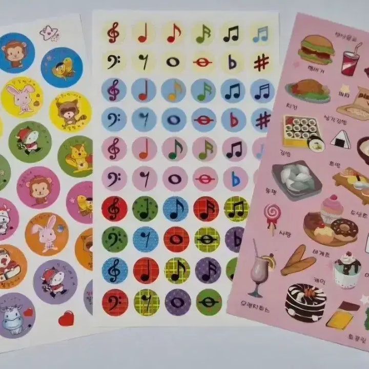 [BUNJANG] Animal, Music Note, Food Sticker Set (3 Sheets) / 3장셋트)동물,음표,음식 스티커