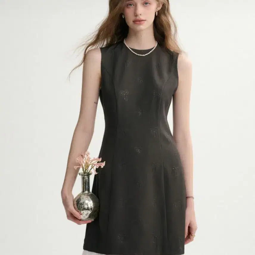 [BUNJANG] Synthden Ribbon Pattern Sleeveless Mini Dress / 신스덴 리본 패턴 민소매 원피스