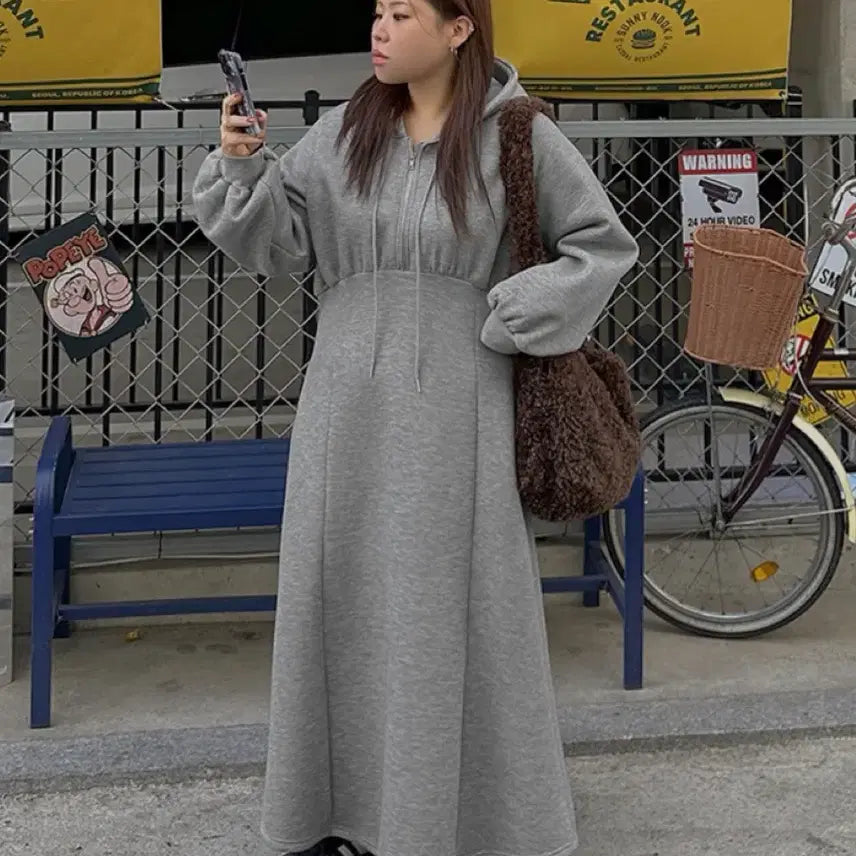 [BUNJANG] J Style Brushed Fleece Long Hooded Dress / 제이스타일 기모 후드롱원피스