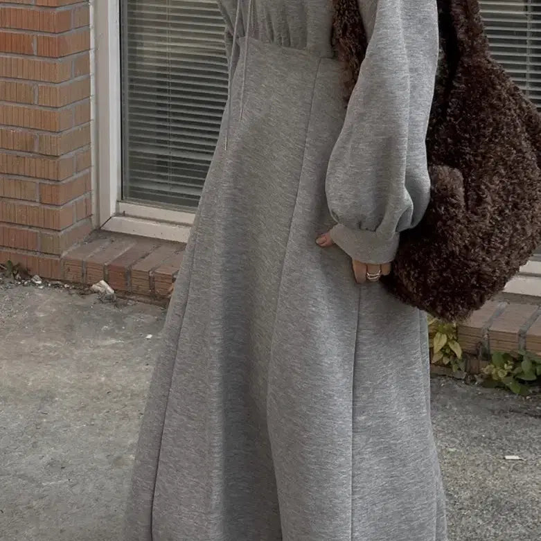 [BUNJANG] J Style Brushed Fleece Long Hooded Dress / 제이스타일 기모 후드롱원피스