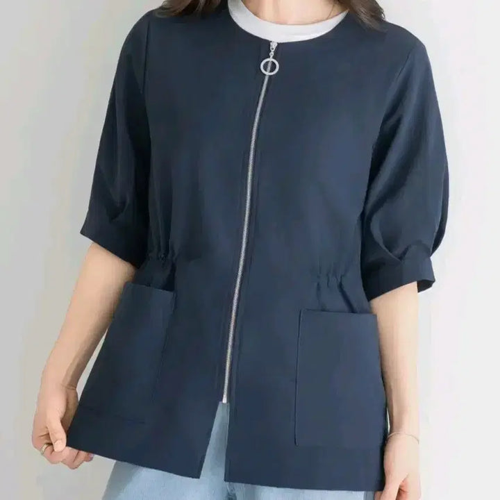 [BUNJANG] Lycienne Round String Zipper-Up Jacket Navy / [새상품] 리센느(Lycienne) 라운드 스트링 지퍼업 자켓