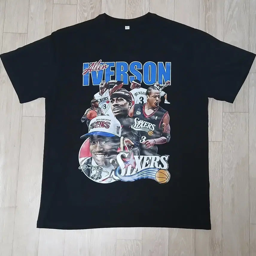[BUNJANG] Allen Iverson Sixers T-Shirt Black 2XL / (새제품) 앨런 아이버슨 식서스 반팔 전사프린팅 티셔츠 2XL 블랙