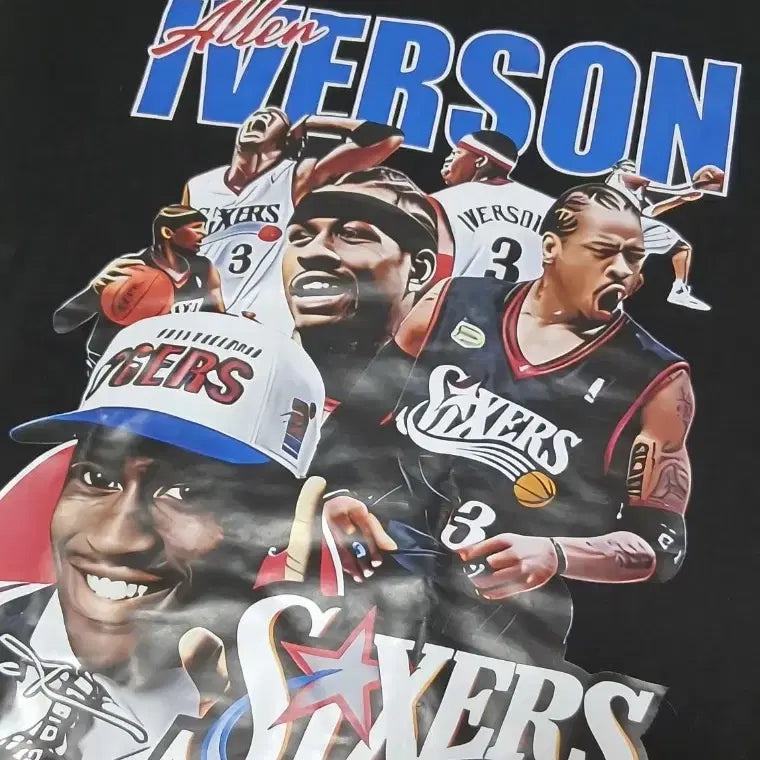 [BUNJANG] Allen Iverson Sixers T-Shirt Black 2XL / (새제품) 앨런 아이버슨 식서스 반팔 전사프린팅 티셔츠 2XL 블랙