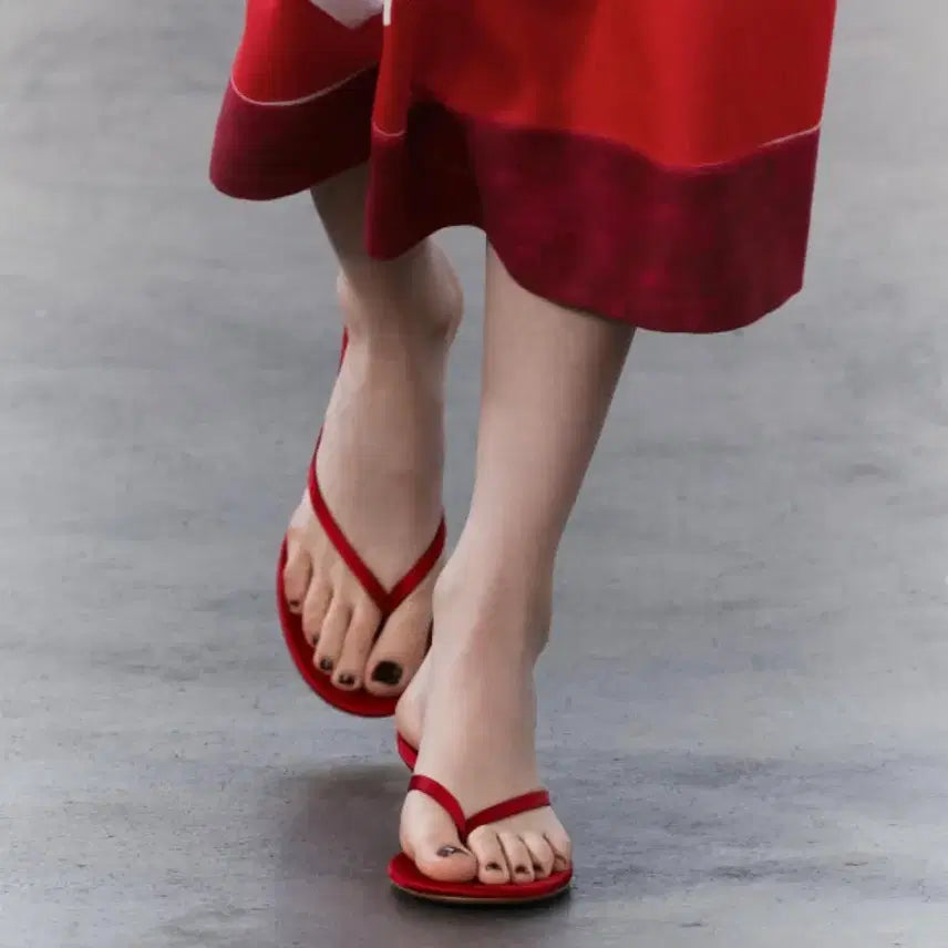 [BUNJANG] ZARA Kitten Heel Thong Sandals Red Size 38 / ZARA 자라 키튼힐 쪼리 샌들 레드 38