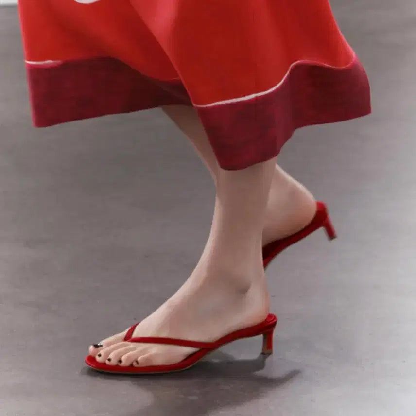 [BUNJANG] ZARA Kitten Heel Thong Sandals Red Size 38 / ZARA 자라 키튼힐 쪼리 샌들 레드 38