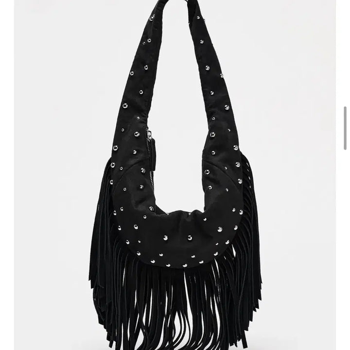 [BUNJANG] Zara Oval Studded Fringe Shoulder Bag / 자라 오벌 스터드 프린지 숄더 백