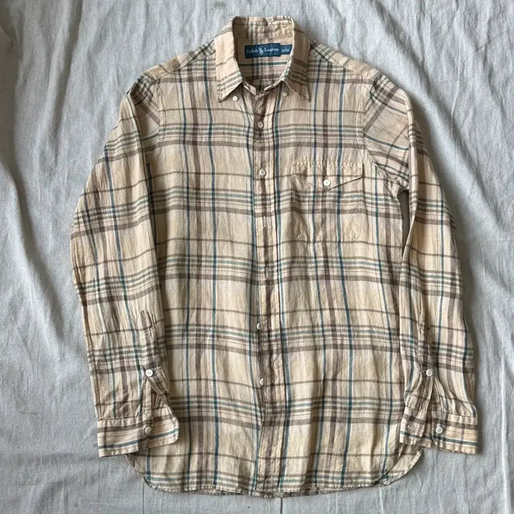 [BUNJANG] Polo Ralph Lauren Linen Beige Check Shirt S / 폴로랄프로렌 린넨 베이지 체크셔츠 S