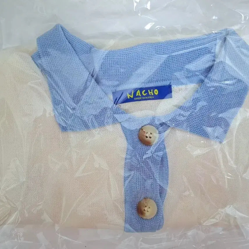 [SOLD OUT] (새상품)반팔 배색 카라 니트 (얇음)실사있음