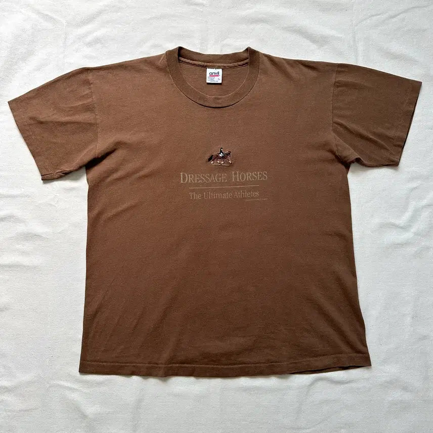 [BUNJANG] Anvil 90s USA Single Stitch Dressage Horses Embroidered T-Shirt L / anvil 90s USA 브라운 티셔츠 L