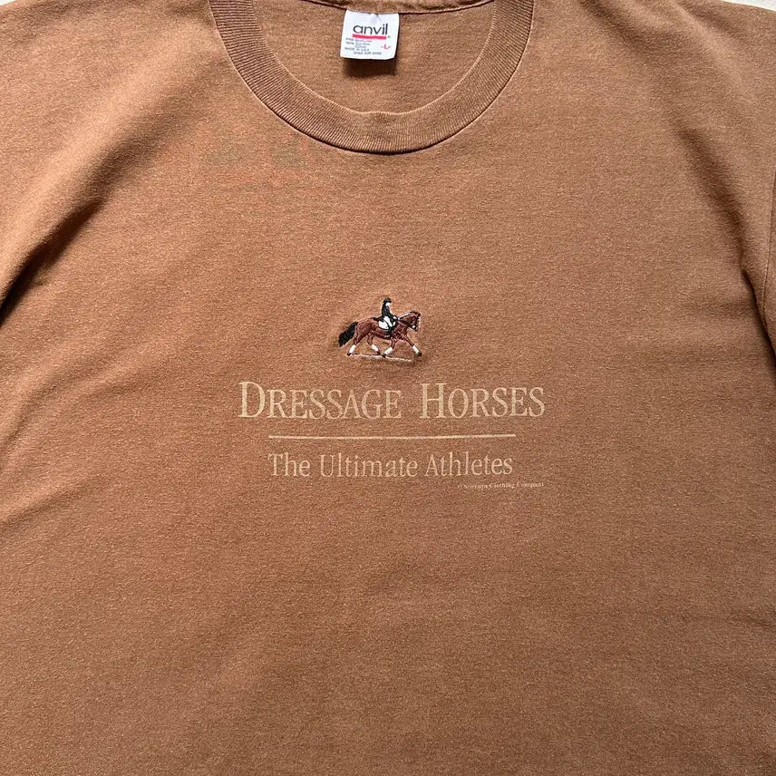 [BUNJANG] Anvil 90s USA Single Stitch Dressage Horses Embroidered T-Shirt L / anvil 90s USA 브라운 티셔츠 L