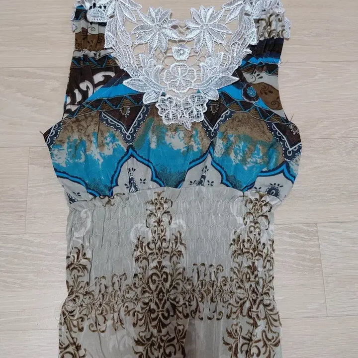 [BUNJANG] Bohemia Ethnic Lace See-through Shirring Beach Maxi Dress / 보헤미아 에스닉 레이스 시스루 셔링 해변 롱원피스