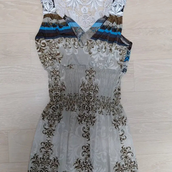 [BUNJANG] Bohemia Ethnic Lace See-through Shirring Beach Maxi Dress / 보헤미아 에스닉 레이스 시스루 셔링 해변 롱원피스