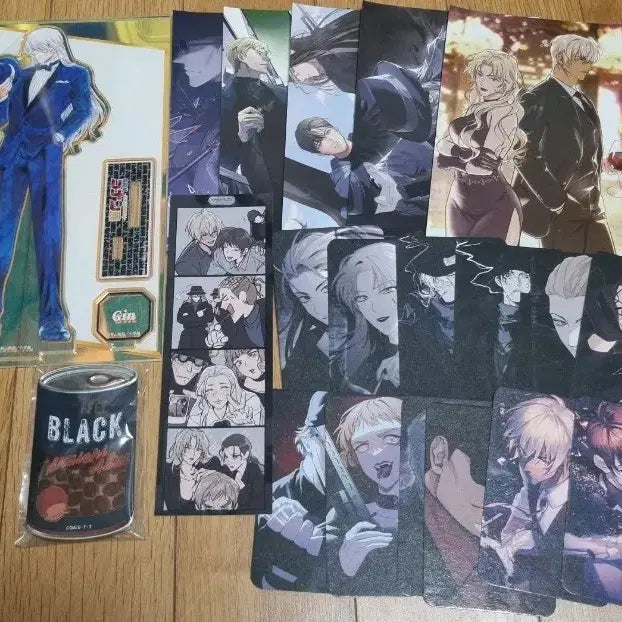 [BUNJANG] Detective Conan Black Organization Akai Shuichi Bourbon Acrylic Stand &amp; Can Badge Set / 코난 진 검은조직 아카이 라이 버번 비공굿 카페