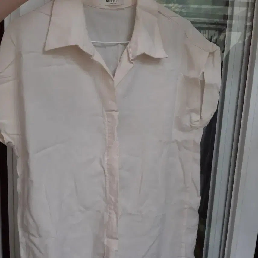 [BUNJANG] Light Salmon Ivory Cotton Semi-Sleeve Sleeveless Shirt Free Size / 연한 살몬 아이보리 면 셔츠 반팔 민소매 F