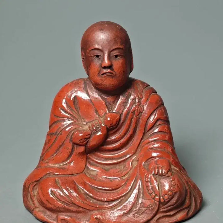 [BUNJANG] Qing Dynasty/Republic of China Celadon Glazed Arhat Statue Buddhist Art Antique / 청대 자사 채유 아라한 좌상 불상 불교미술 골동품 고미술품