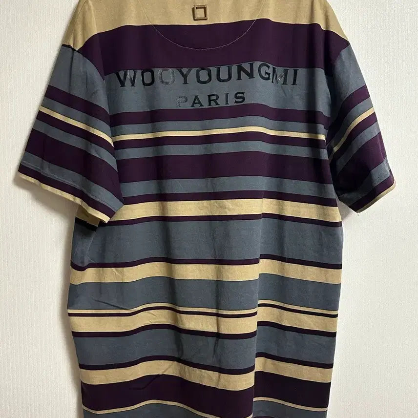 [BUNJANG] Wooyoungmi Limited Edition Back Logo Stripe Short Sleeve T-Shirt (Size 44) / [44] 우영미 도산 한정 백로고 스트라이프 반팔