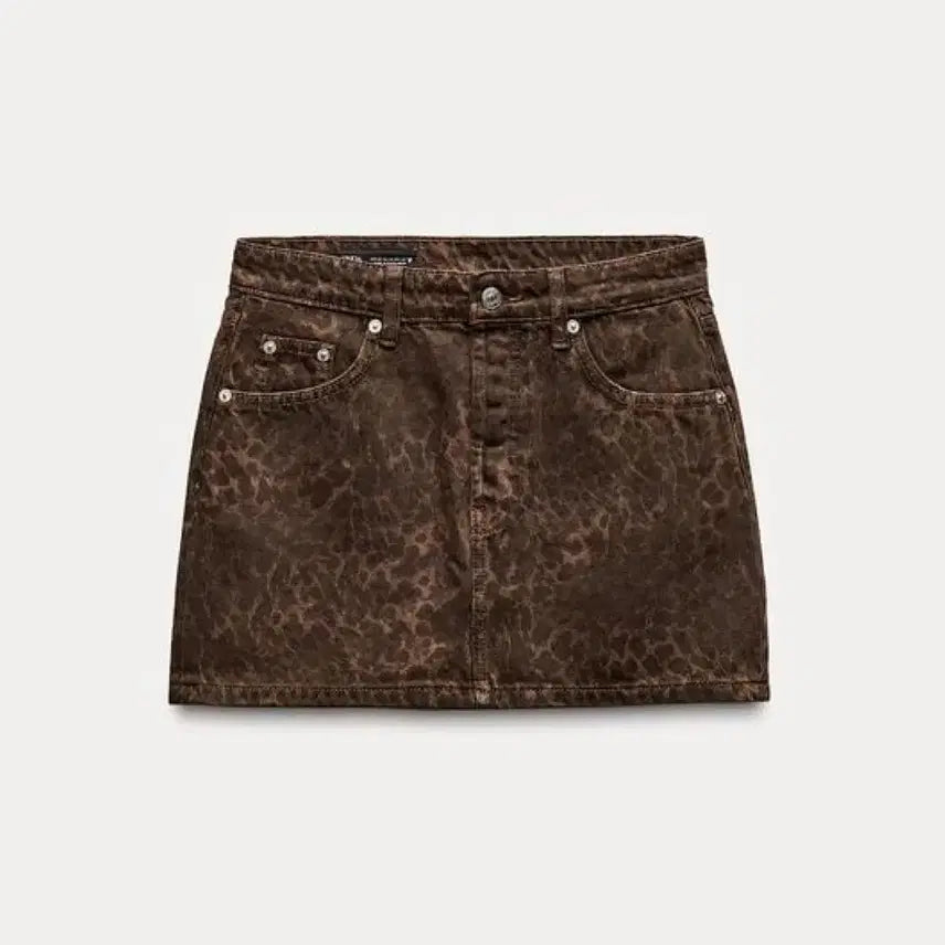 [BUNJANG] ZARA Animal Print Mini Skirt Deep Brown M / ZARA 애니멀 프린트 스커트 딥 브라운 M