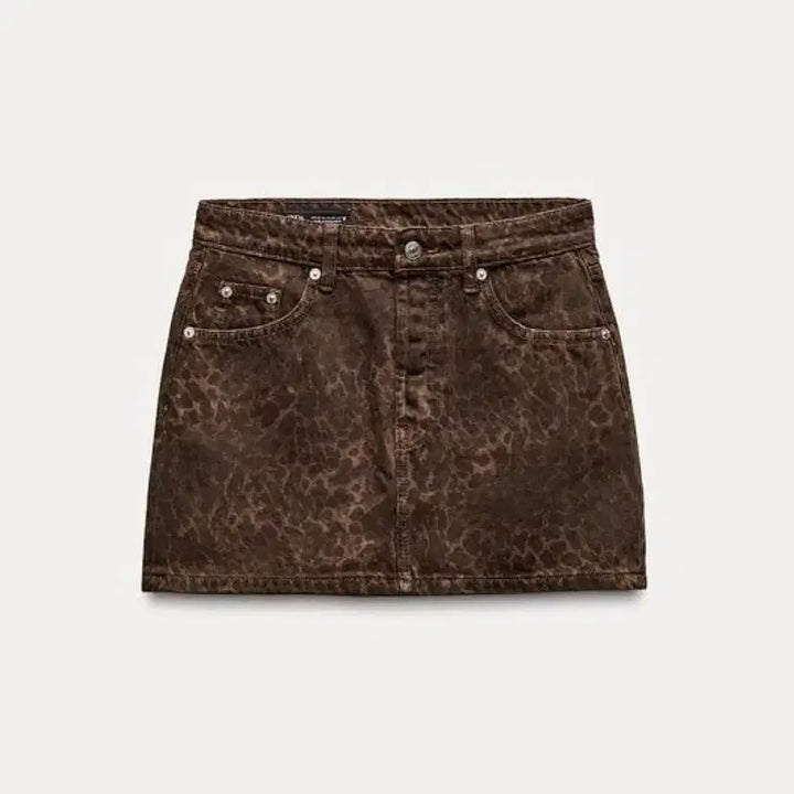 [BUNJANG] ZARA Animal Print Mini Skirt Deep Brown M / ZARA 애니멀 프린트 스커트 딥 브라운 M