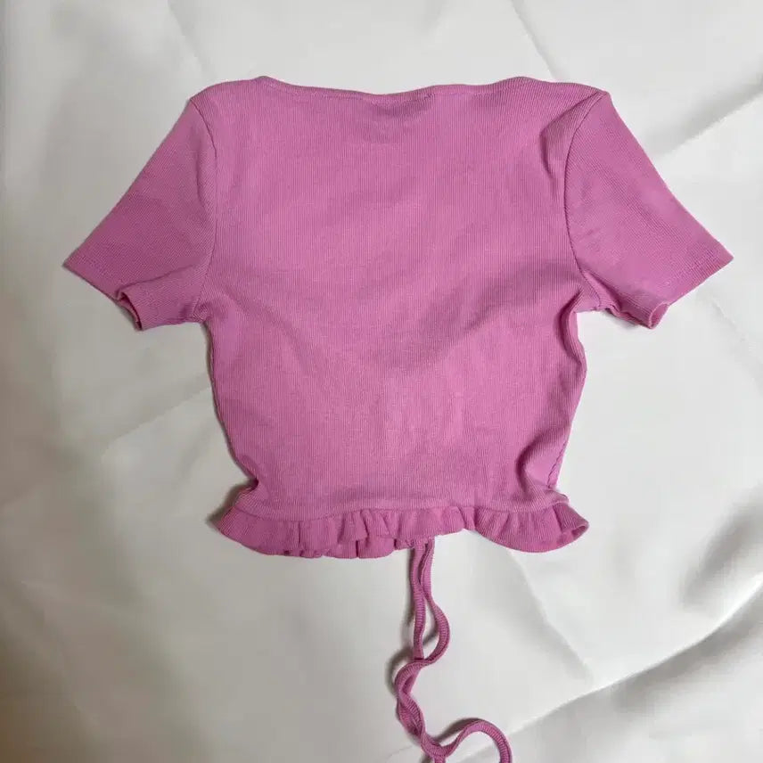[BUNJANG] Zara Shirring Short Sleeve Cropped T-Shirt Pink / 자라) 셔링 반팔 크롭 티셔츠 (새상품)