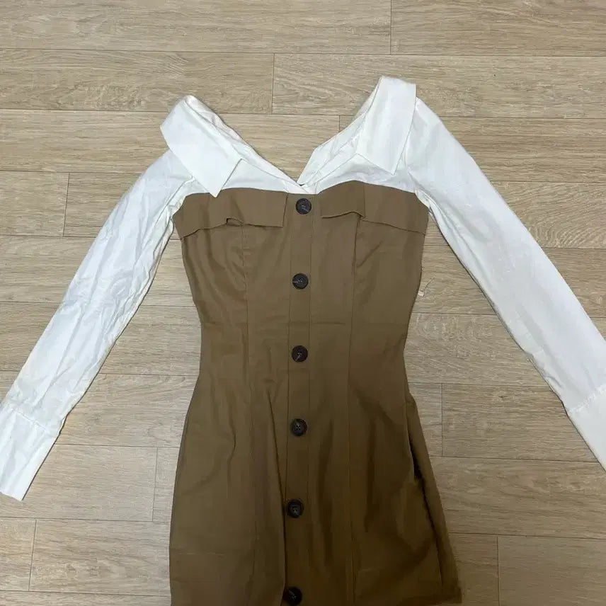 [BUNJANG] Khaki Color Block Shirt Dress / 카키 배색 셔츠 원피스
