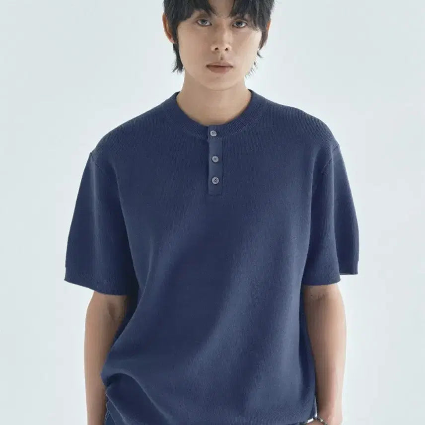[BUNJANG] ECR Henly Neck Short Sleeve Knit Navy XL / ECR 헨리넥 반팔 니트 네이비 XL