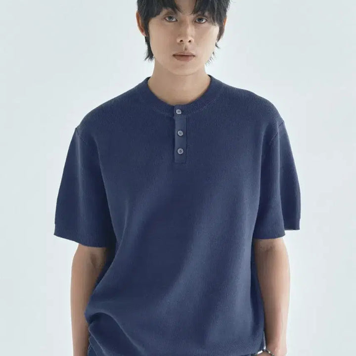 [BUNJANG] ECR Henly Neck Short Sleeve Knit Navy XL / ECR 헨리넥 반팔 니트 네이비 XL