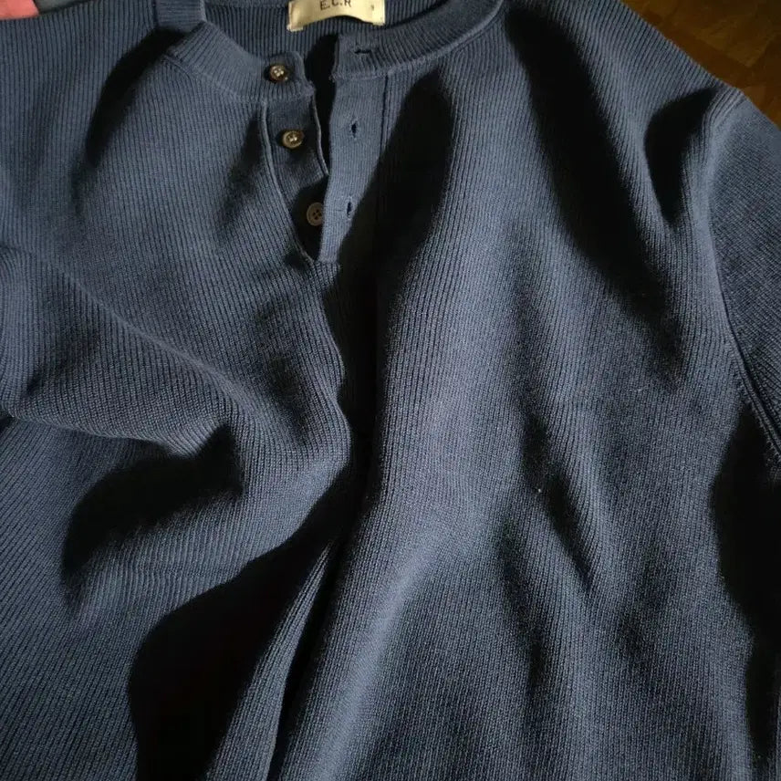 [BUNJANG] ECR Henly Neck Short Sleeve Knit Navy XL / ECR 헨리넥 반팔 니트 네이비 XL