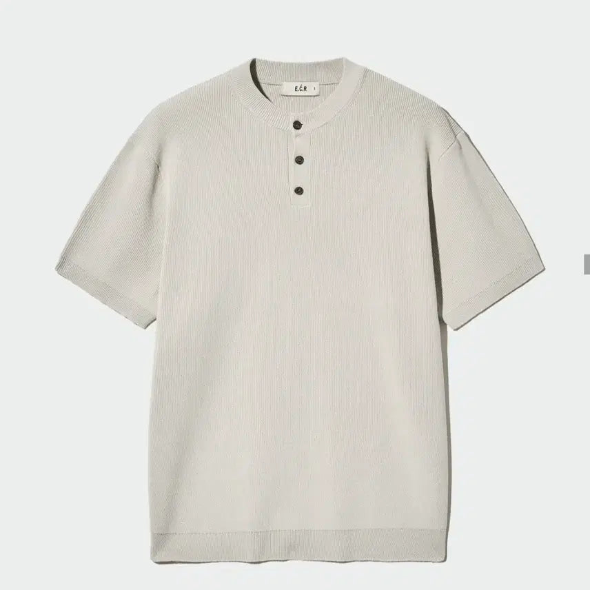 [BUNJANG] ECR Henry Neck Knit Short Sleeve T-Shirt - Grey / 이꼬르 헨리넥 니트 반팔  그레이