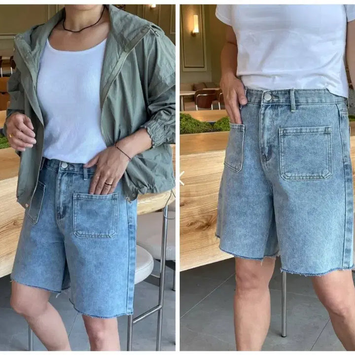 [BUNJANG] Avant-Garde Cutout Pocket Denim Shorts (Size S, New) / 앞포켓 컷팅 데님반바지S 새상품(25-26정도)