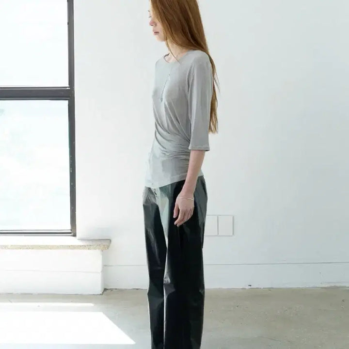 [BUNJANG] Teak Viscose Drape Top (Silver) / 티크 teak VISCOSE DRAPE TOP (SILVER) 탑