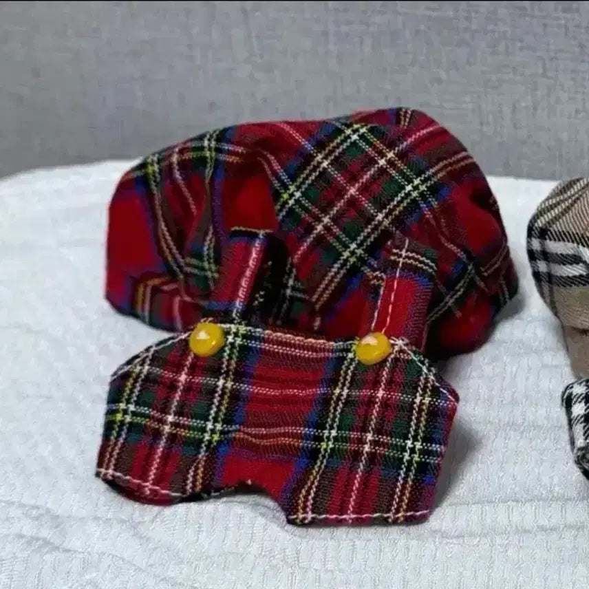 [BUNJANG] 10cm Plush Doll Outfit Check Overalls / 10cm 누이 솜인형 옷 체크멜빵