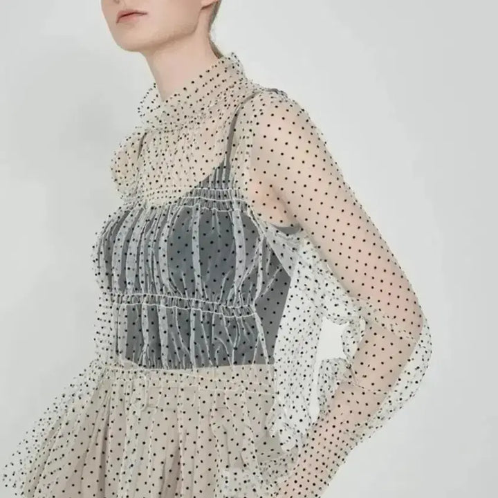 [BUNJANG] System Polka Dot Sheer Blouse / 시스템땡땡이 시스루 블라우스