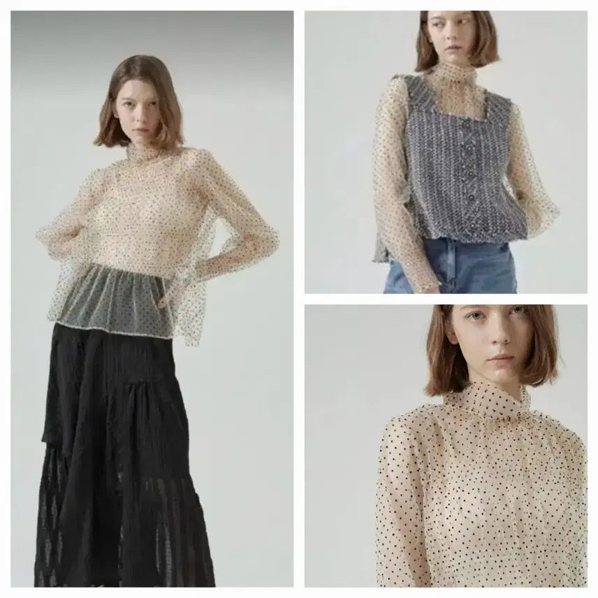 [BUNJANG] System Polka Dot Sheer Blouse / 시스템땡땡이 시스루 블라우스