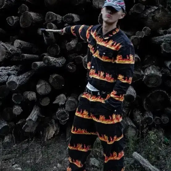 [BUNJANG] Thug Club Flame Setup Tracksuit Top &amp; Bottom Set / 떠그클럽 불꽃 셋업 위 아래