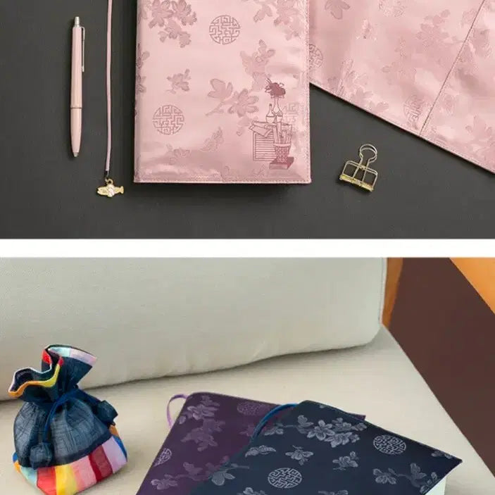 [BUNJANG] Aladin Danhan Book Cover with Hanbok Fabric (Navy) / 알라딘 단아한 책싸개 북커버 한복원단 남색