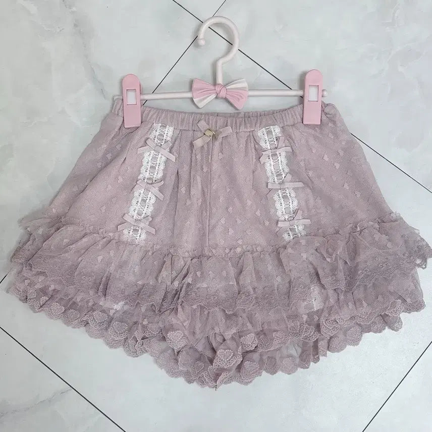 [BUNJANG] LIZLISA Heart Lace Inner Skirt Shorts Pink / 리즈리사 하트 레이스 이너 스카판 핑크 반바지 양산형 지뢰계 히메갸루