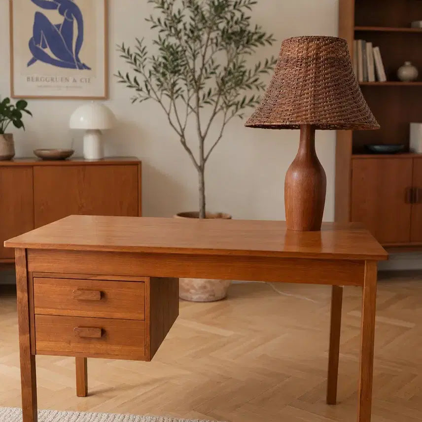 [BUNJANG] Danish Teak &amp; Rattan Table Lamp - 1960s Vintage / 덴마크 티크 &amp; 라탄 테이블 램프 | 1960년대 빈티지 | Made i