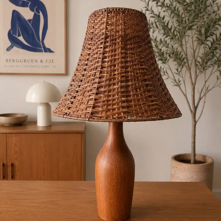 [BUNJANG] Danish Teak &amp; Rattan Table Lamp - 1960s Vintage / 덴마크 티크 &amp; 라탄 테이블 램프 | 1960년대 빈티지 | Made i