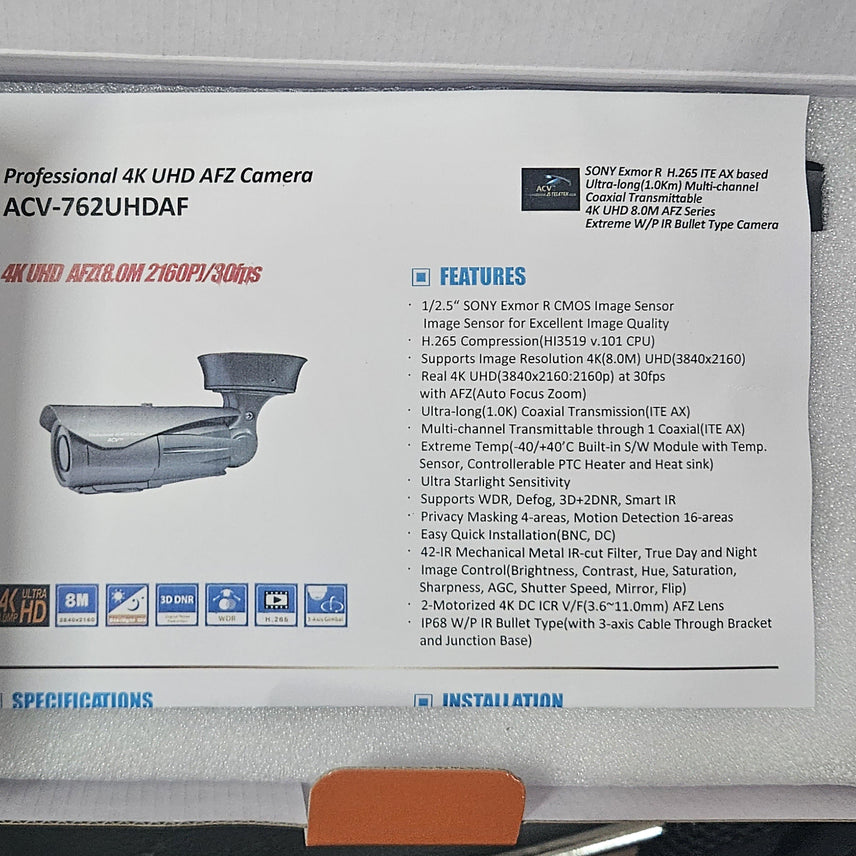 [BUNJANG] AceCop ACV-762UHDAF 4K UHD 8MP Bullet CCTV Camera / 새제품 CCTV 실외용 뷸렛 카메라
